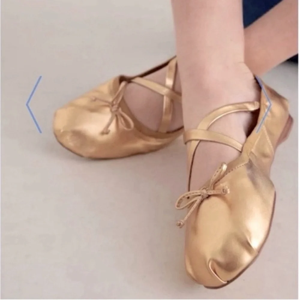 Sam Edelman Circus NY Zuri Gold Satin Cross-Strap Ballet Flats Shoes 9M